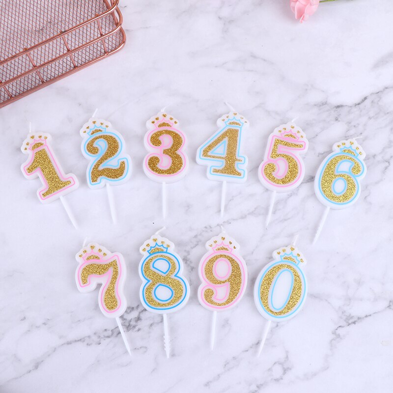 1PC Blue Pink Cake Number Candle Birthday Party 0 1 2 3 4 5 6 7 8 9 Anniversary Cake Numbers Age Candle Party Decoration