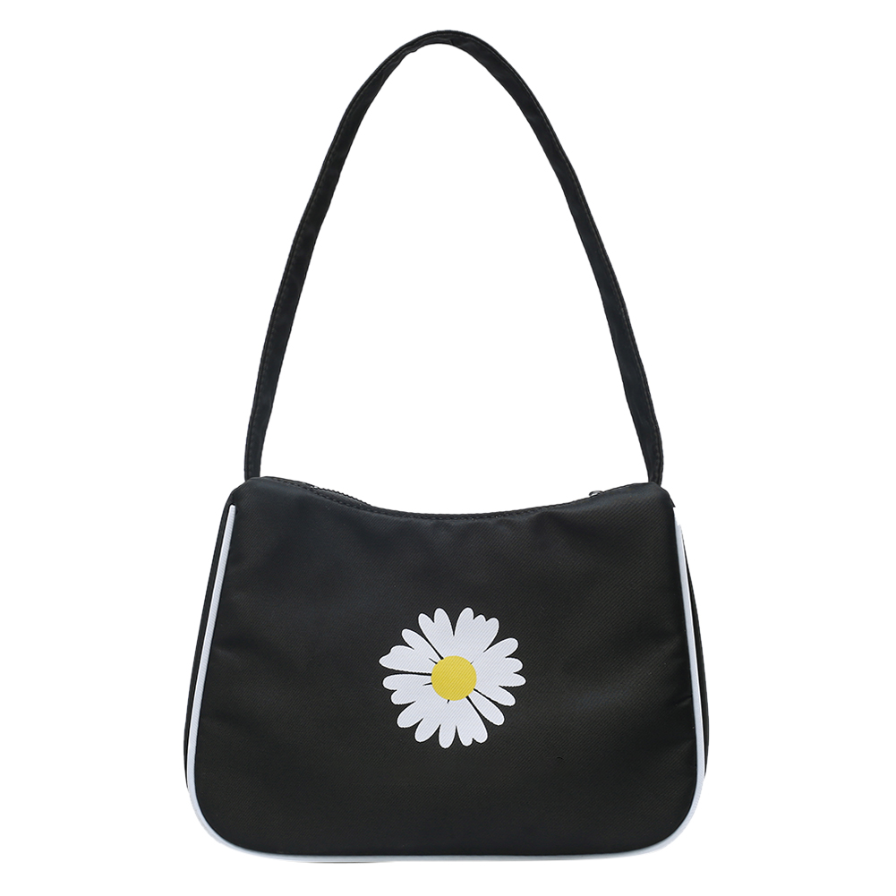 Weibliche Nylon lässig Schulter Tasche Blume Gedruckt Frauen Handtasche Jugend Damen Einfache Vielseitige Tasche: Schwarz