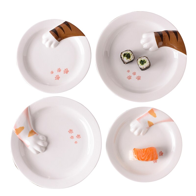 [MPK Store] Cat Paw Plate Cat Bowl, White Porcelain Plate, 2 Designs Presently Available