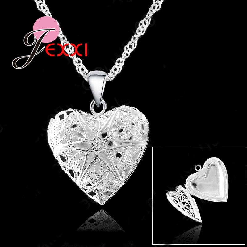Bon 925 en argent Sterling un PC cadre photo collier bijoux coeur pendentif colliers + 18 pouces singapour chaîne