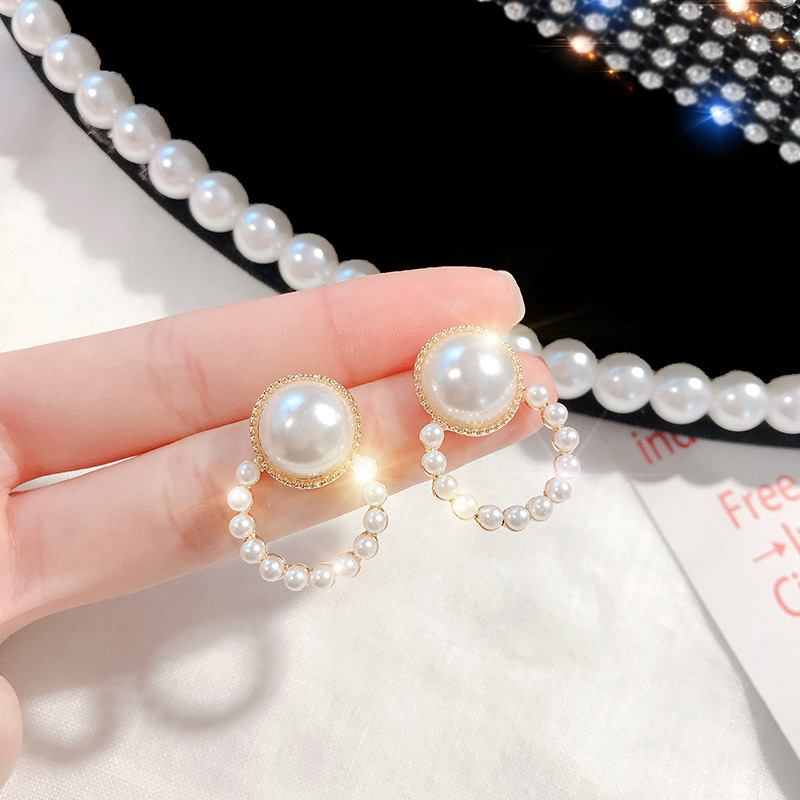 Boucle d'oreille coréenne avec pendentif en Imitation de perles pour femmes, tendance, cœur rond, fleur, nœud papillon, goutte d'eau, accessoires de bijoux élégants