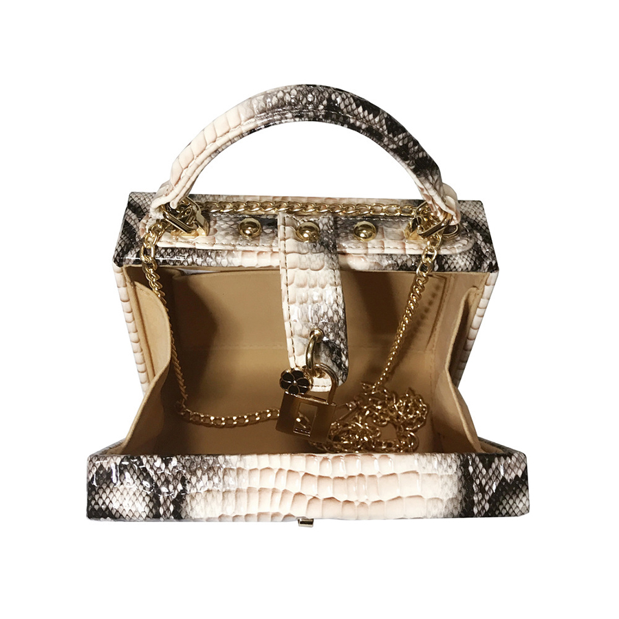 Serpent impression boîte sac à main femmes Serpentine serrure petit carré PU soirée pochette sac à bandoulière dames dîner fête sac à main personnalité