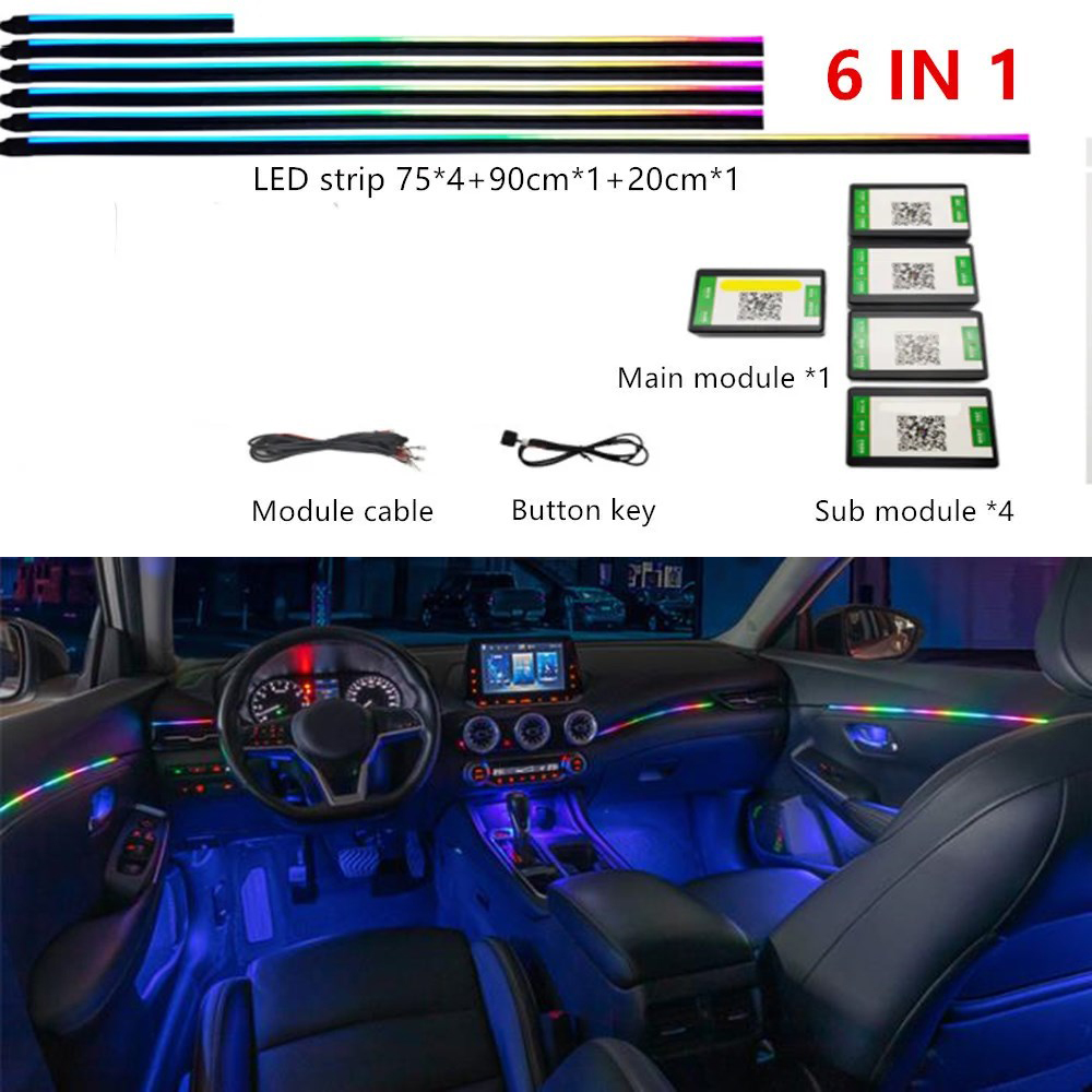 Luz ambiental LED sinfónica para coche 64 RGB guía de luz acrílica Interior atmósfera de decoración de coche de fibra óptica 18/14/10/6 en 1 Universal: Azul oscuro