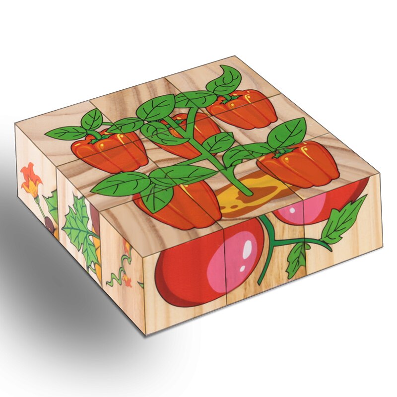 High Grade Six-face Picture Wooden Jigsaw 3D Puzzle Toys Children's Early Educational Toy Cube Jigsaw Puzzle Baby Kids: Vegetables