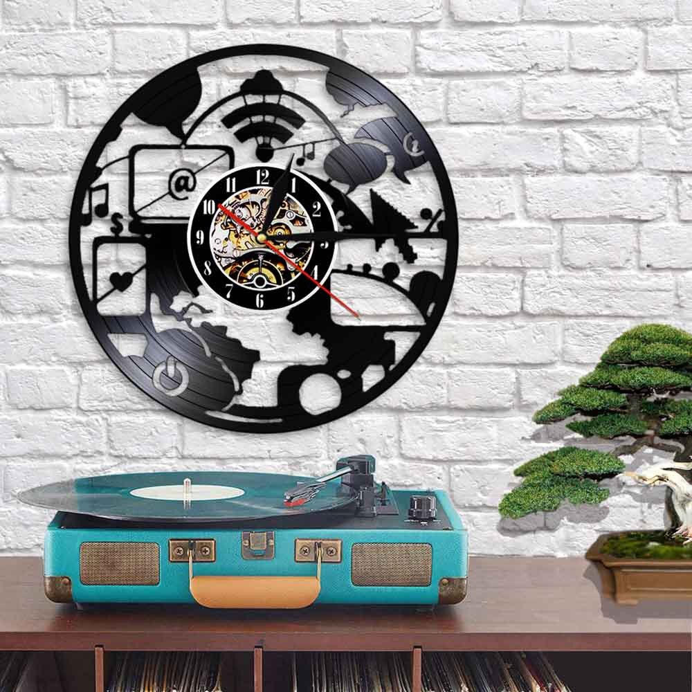 Horloge murale Chic pour ordinateur, moderne, décoration artistique de bureau, Vintage, disque vinyle, idée Geek Nerd