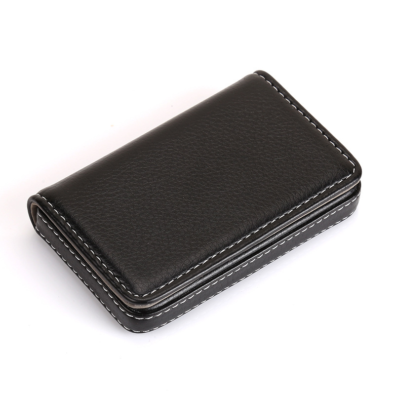 1pc PU Leather Business Card Holder With Magnetic Buckle Slim Pocket Name Card Holder Large Capacity Portable Credit Card Case: Coffee