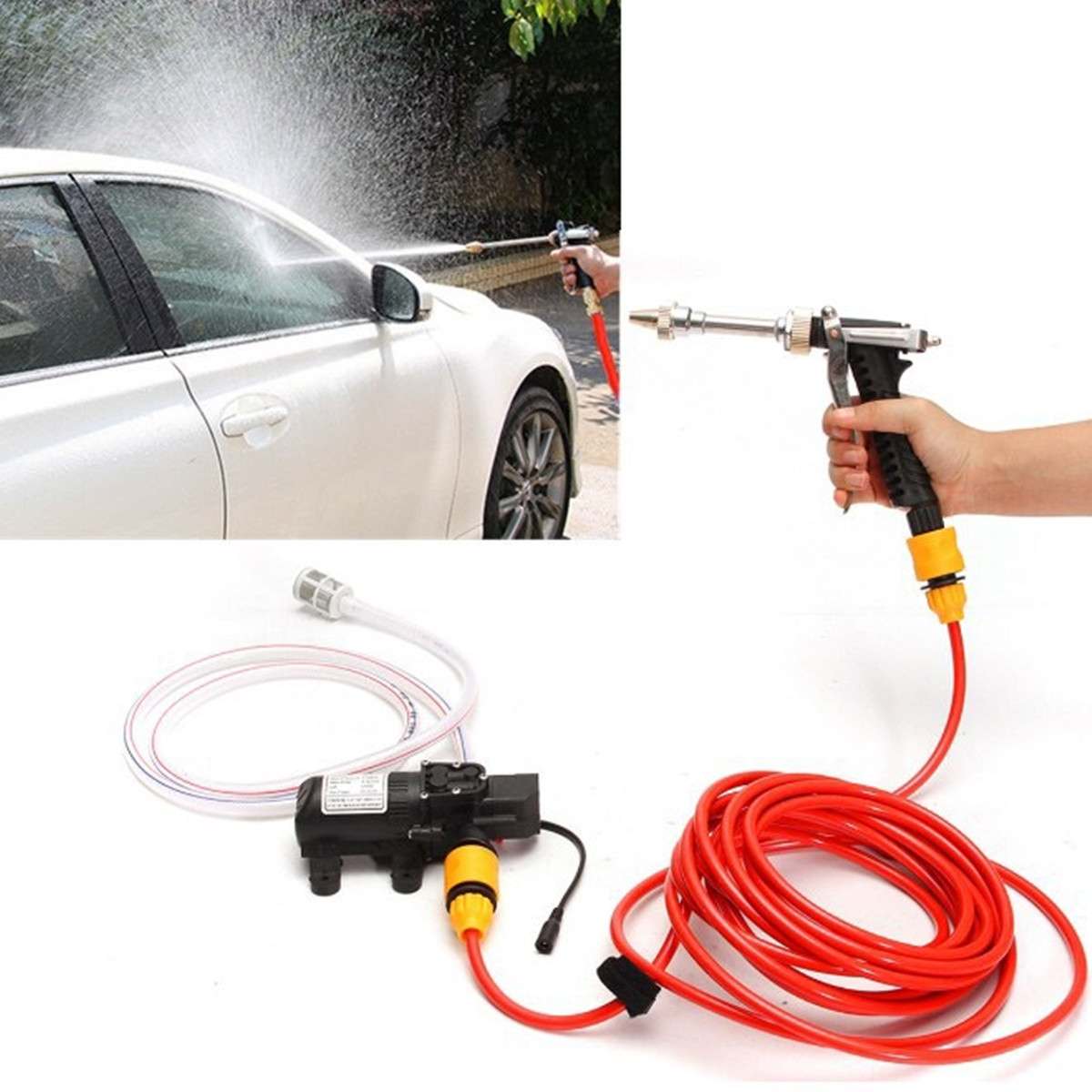 12V DC High Pressure Wash 100W Water Pump Kit Marine Deck Car Campervan Sprayer Car Washing Accessory