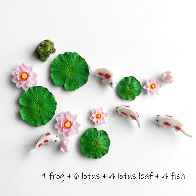 BAIUFOR pez hoja de loto pato de dibujos animados conjunto terrario acuario figuritas DIY Hada jardín pecera paisaje miniatura decoración del hogar: Jazmín