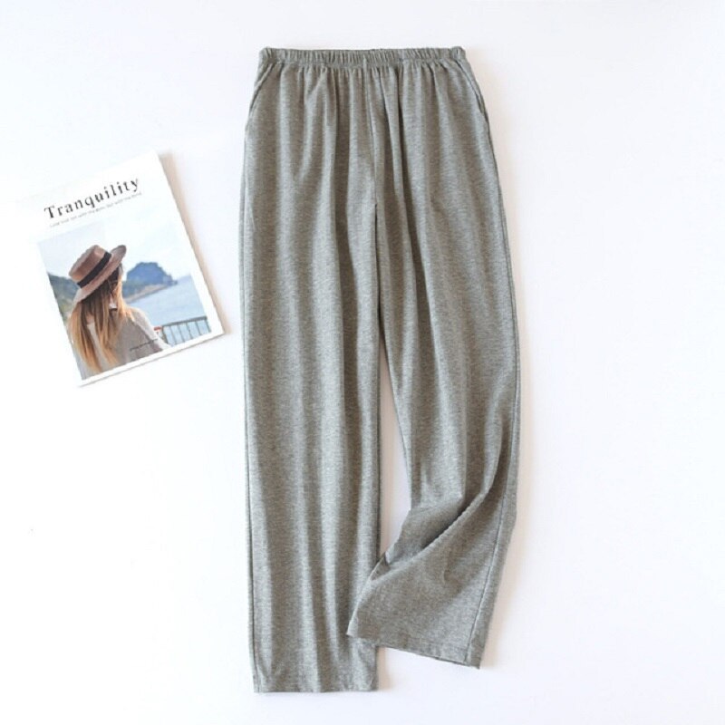 Spring Summer Lovers Loose Thin Sleep Bottoms Solid Color Men Women Full Length Pants Elastic Waist Couples Caual Wear: women-grey / XL