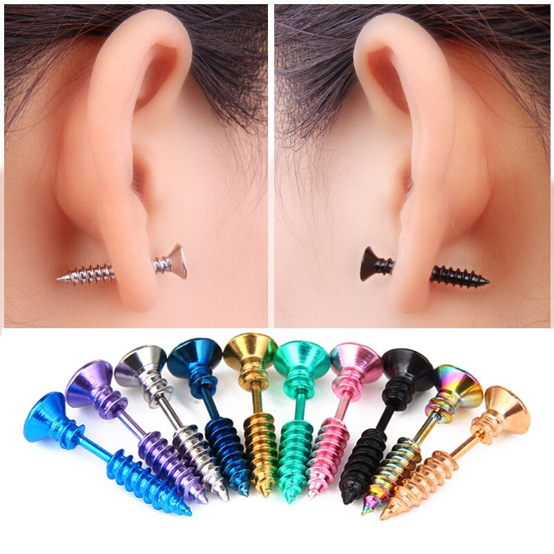 1Pc/2Pc Punk Stijl Roestvrij Staal 10 Kleuren Stud Oorbellen Mannen Vrouwen Oor Sieraden Rock Gothic Unisex piercing Oorbel
