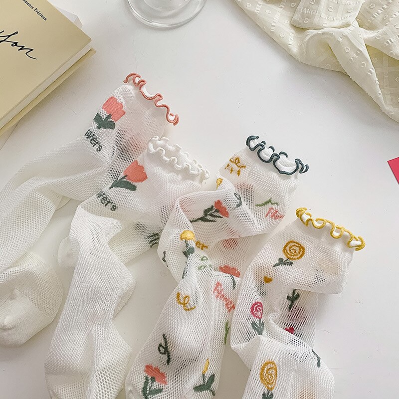 Calcetines largos con volantes para mujer, medias de estilo universitario, Harajuku, Retro