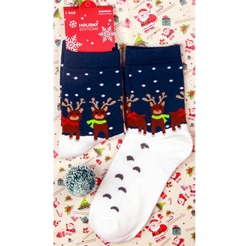 vrouwen Winter Sokken Kerst Cartoon Print Lange sokken Kerstcadeau Warme Zachte Kerstman Elanden sok: 12