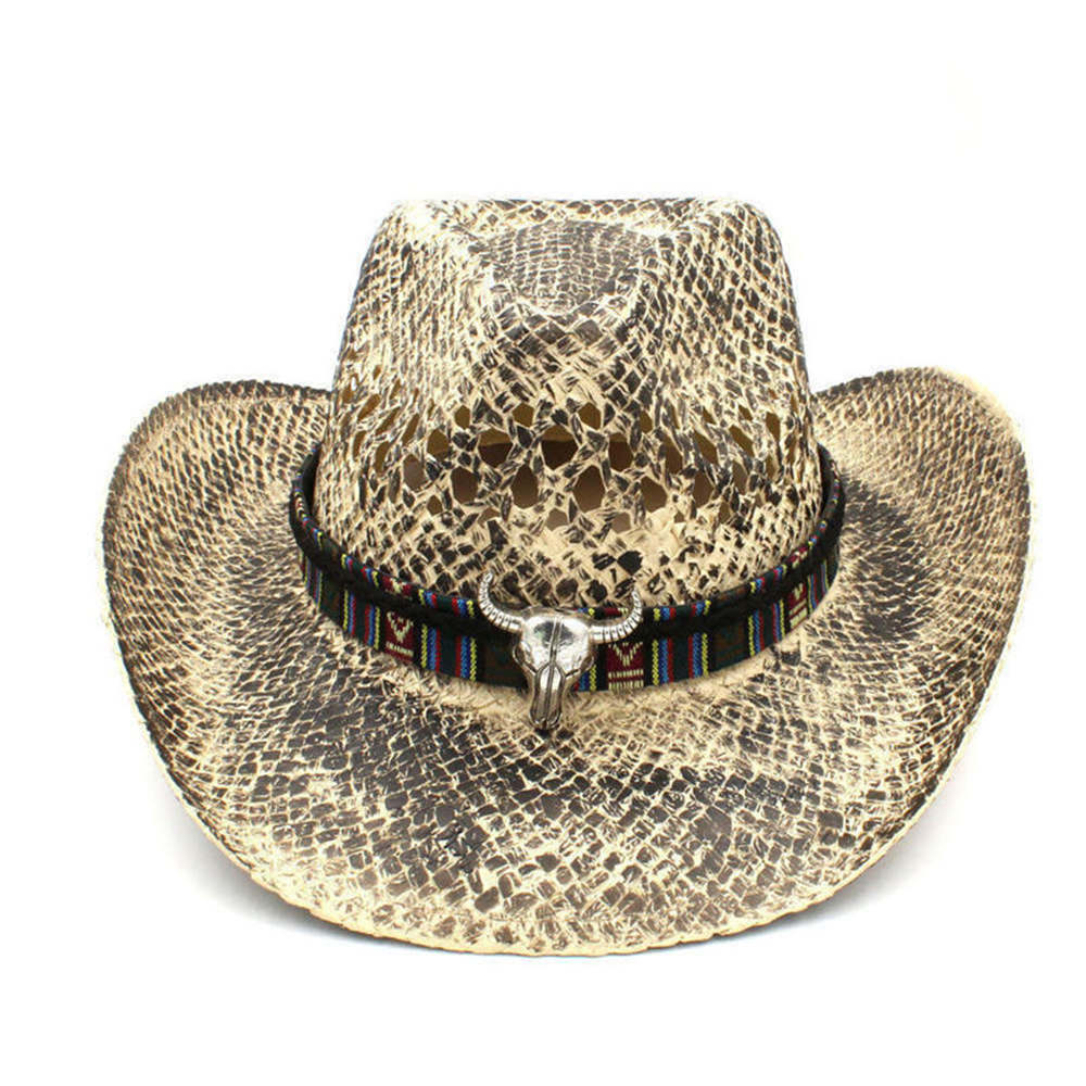 Sombrero de vaquero occidental para mujer, Sombrero de paja tejido a mano, con borlas bohemias, tamaño 56-58CM: C7 CAM
