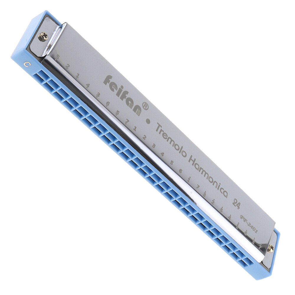 Metal 24 Holes Complex Tone Blues Harmonica Wind Instrument for Beginners and Harmonica Lover