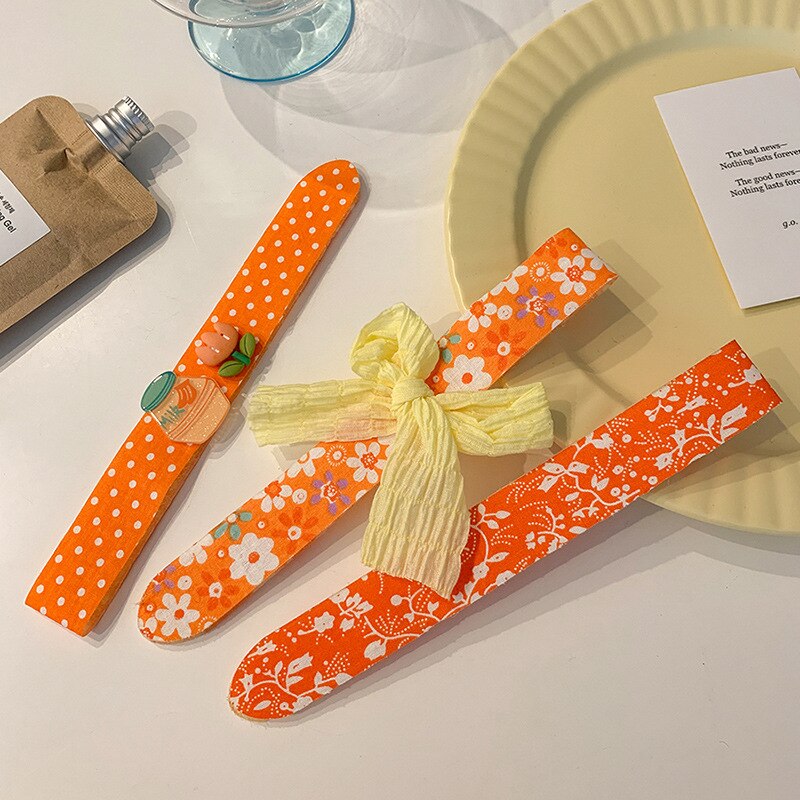 3Pcs Hook &amp; Loop Haarband Kinderen Zomer Pony Stickers Meisjes Gebroken Haar Hoofdbanden Meisjes Hoofdbanden Post Haaraccessoires: orange