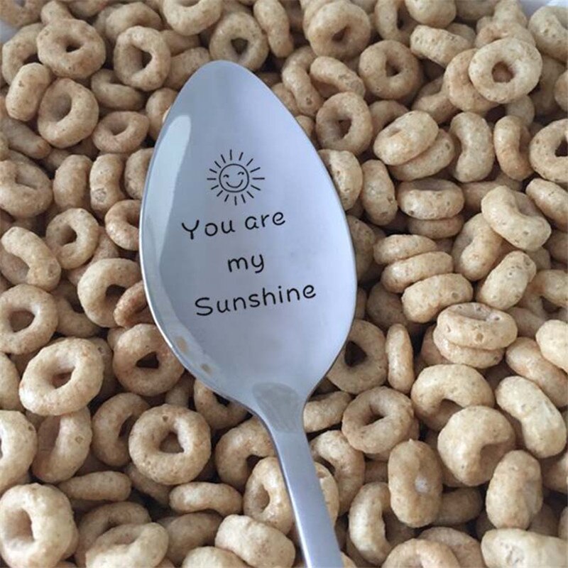 Valentine Dessert Spoon Household Use Teaspoon Year Coffee Spoon Lettering Long Handle Coffee Tea Ice Cream Tableware
