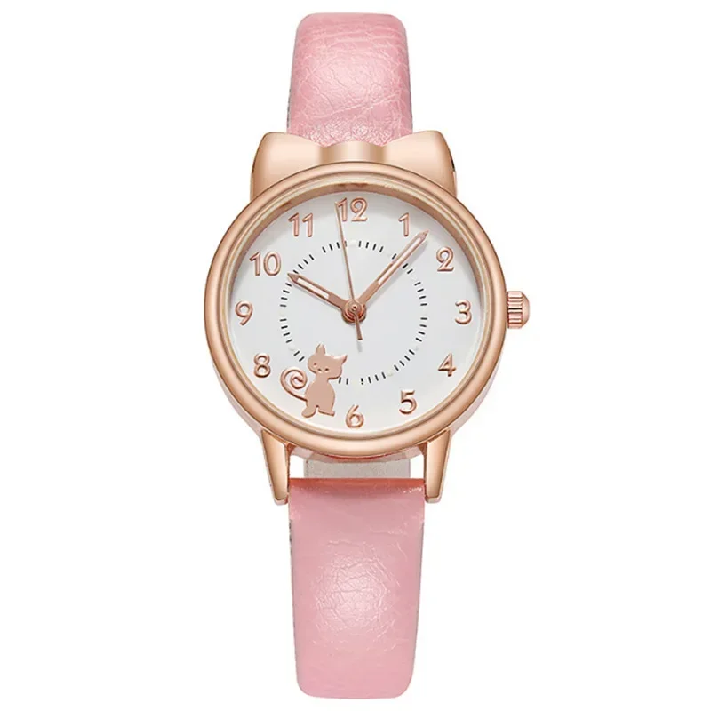 2024 Kinderen Horloge Kat Quartz Horloges Klokken Meisjes Leuke Cartoon Horloge Lichtgevende Pointer Kinderen Horloges voor Vrouwen Relogio: Roze