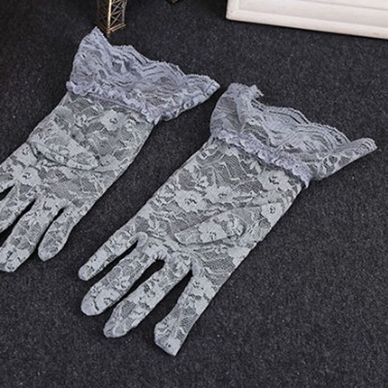 Elegante Stijl Zon Kant Holle-Out Handschoenen Delicate Kant Jacquard Patroon Kanten Handschoenen Bruids Accessoires: GRAY
