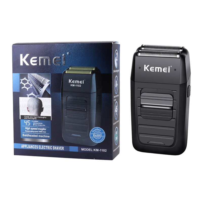 Kemei KM-1102 Cordless Shaver for Men Dual Blades Beard Trimmer Reciprocating Bald Headed Razors Rechargeable Haircut Machine: with box no blade