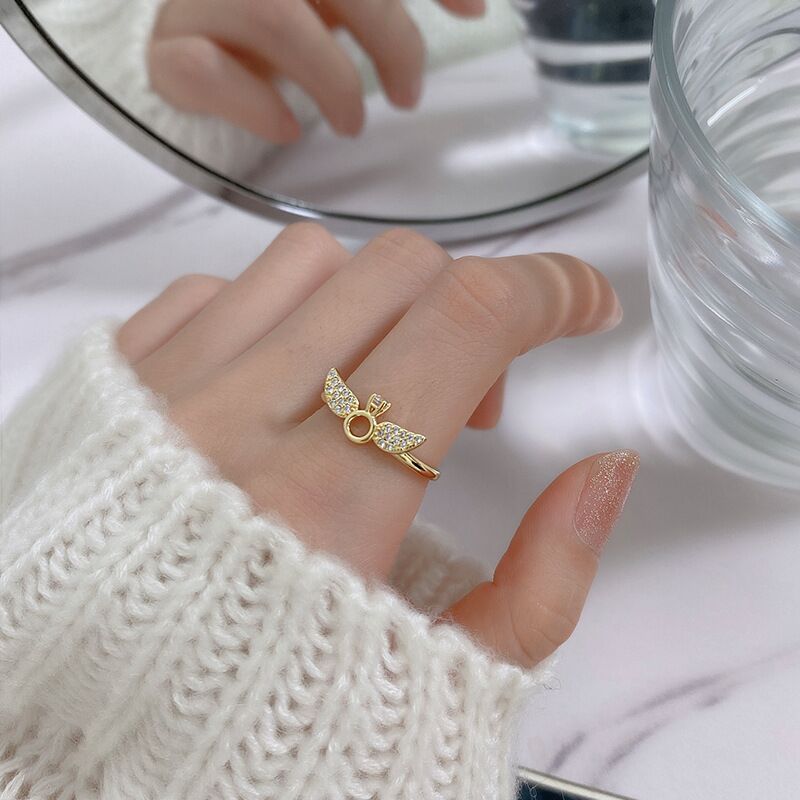 1 Pc Trendy Ecg Manchet Opening Ring Voor Vrouwen Lover Heart Wings Zirkoon Paar Vinger Sieraden Verstelbare Bridal Girl: Wing 1