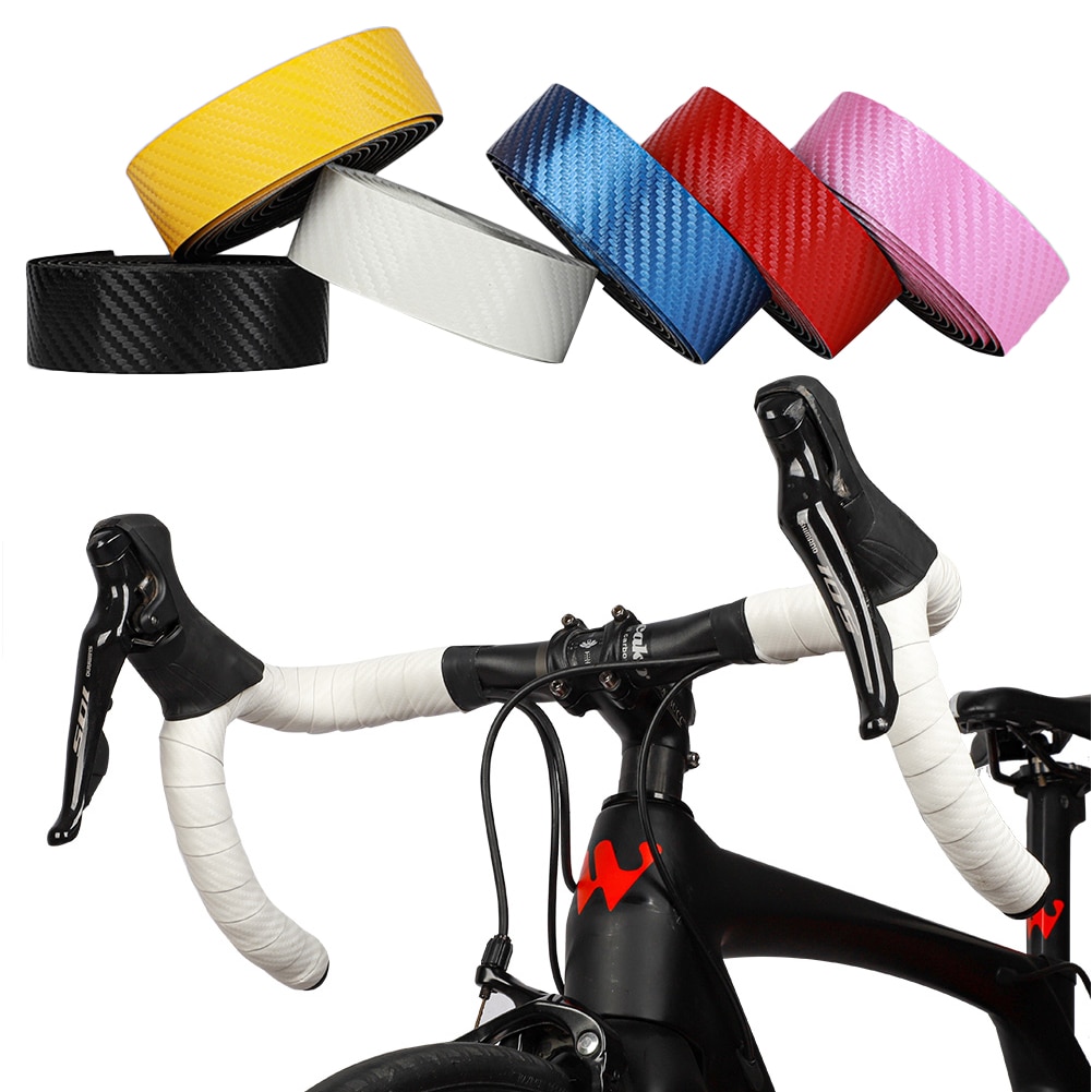 2 pièces vélo de route guidon sangle résistant à l'usure en cuir PU carbone impression barre de vélo poignées envelopper ensemble de ruban accessoires de vélo