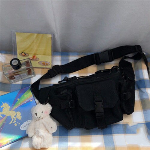 Harajuku Techwear Canvas Sling Bag Gothic Crossbody Tassen Voor Vrouwen Handtas Portemonnees En Handtassen Bolsas Feminina Schouder Kikker: Black Bear