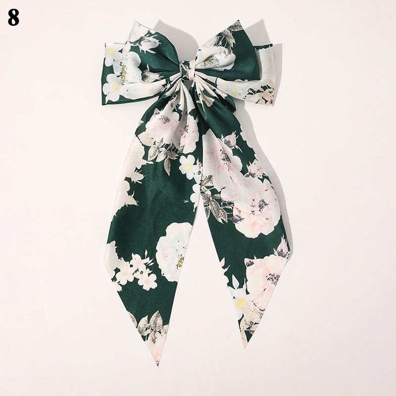 Gestreepte Bloemenprint Strik Haar Clips Lint Haarspeld Twee-Lagen Oversized Bows Haar Clip Haarspeldjes Meisjes Haar Accessoires: 8