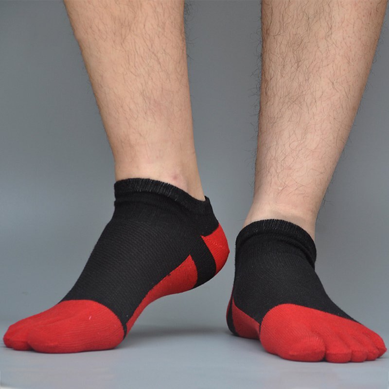 1 paar Sport Sokken Mannen vrouwen Comfortabele Dunne Vijf-vinger sokken Sectie Korte Splicing Mesh Stiksels Kleur Katoenen Sokken