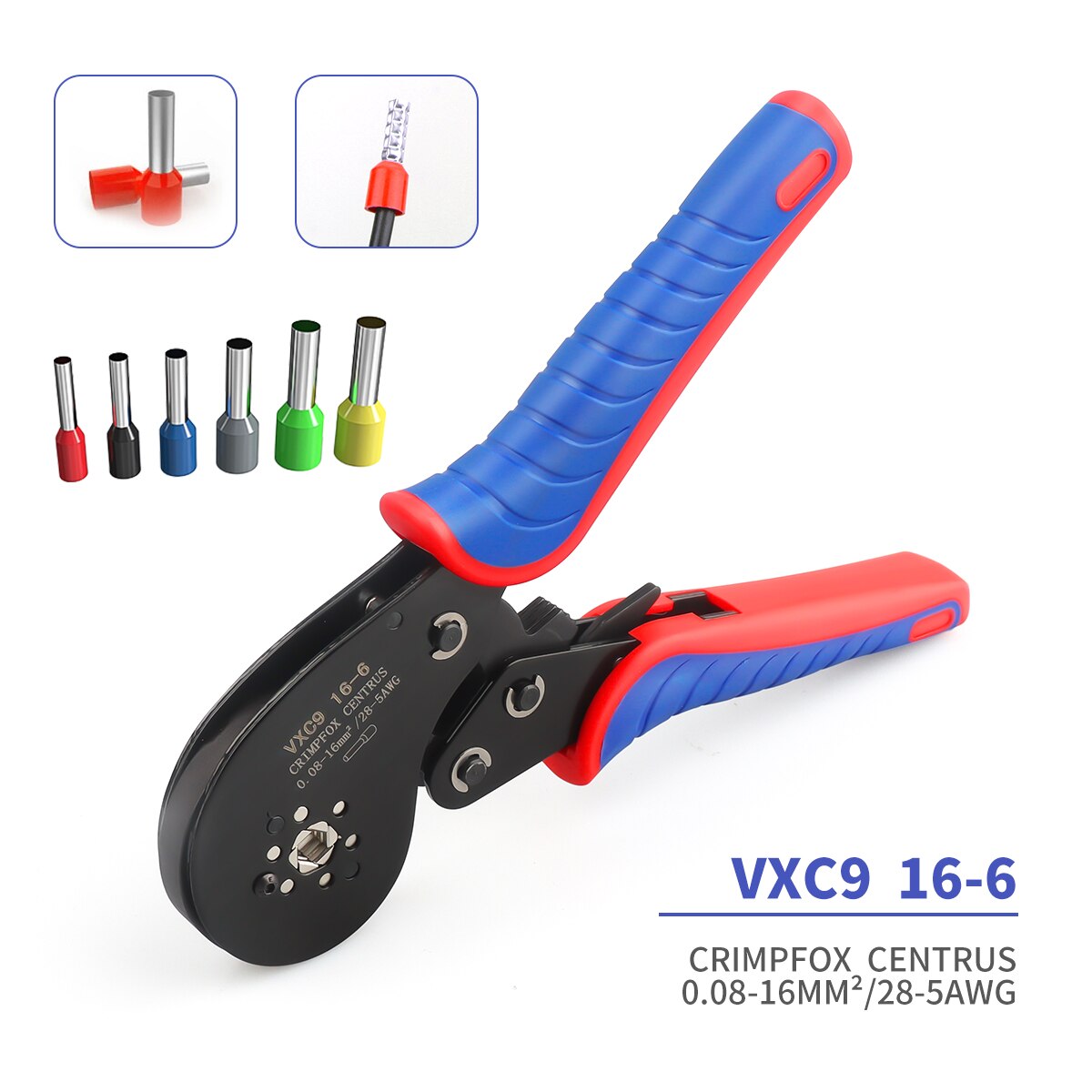 Hexagonal Ratchet Ferrule Crimping Tool Kit-Ferrule Crimper Plier 0.08-16mm² Wire Ferrules Crimp Wire Ends Terminal Connectors