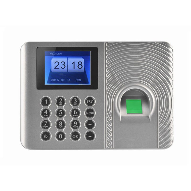 1000 Users Office Biometric Fingerprint Time Attendance Machine Code USB disk Excel export Empolyee Recognition Recorder: Silver / US Plug / English