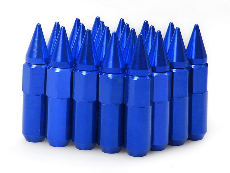 Tuercas de rueda de estilo de coche M12X1.5/M12X1.25 de aluminio con picos 60 MM, llantas de sintonizador de ruedas extendidas, Tuercas de tuercas rojas, negras, azules y doradas: Azul / M12x1. 25