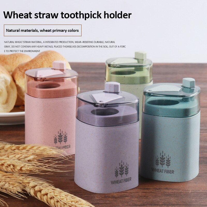 Automatic Pop-up Toothpick Box Toothpick Holder Container Wheat Straw Household Table Toothpick Storage Box Toothpick Dispenser