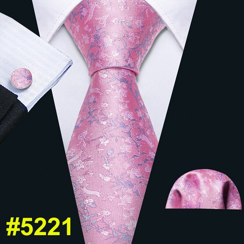 Men Tie Pink Floral Necktie Gravat Handkerchief Set Silk Ties For Men Wedding Party Business Barry.Wang FA-5246: FA-5221