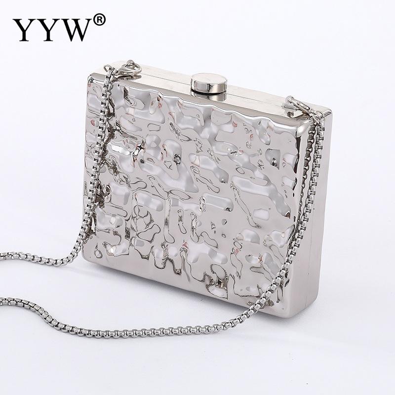 Box Bags For Women Clutch purse Wedding Party Evening Clutches women&#39;s shoulder bag Female Chain Sling Crossbody Bags: silver