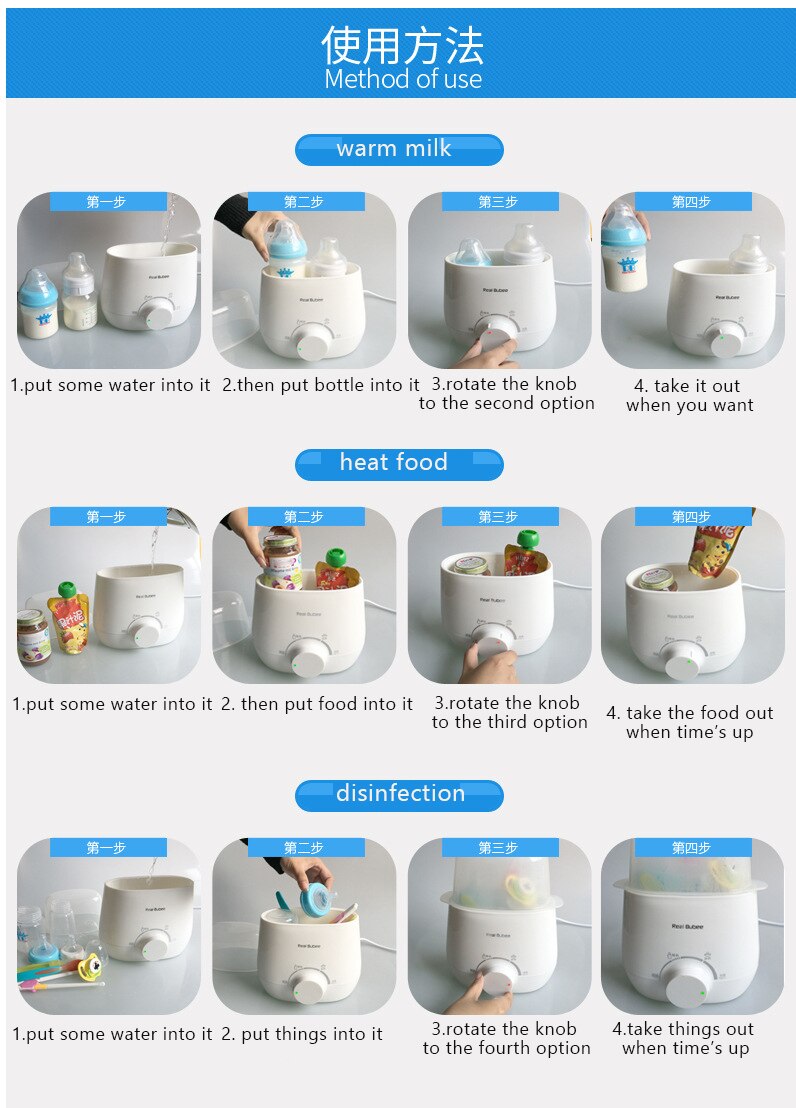 Electric Baby Bottle & Food Warmer intelligent Milk Thermostat Food heating Warmers & Sterilizers Two In One BPA Free 220V