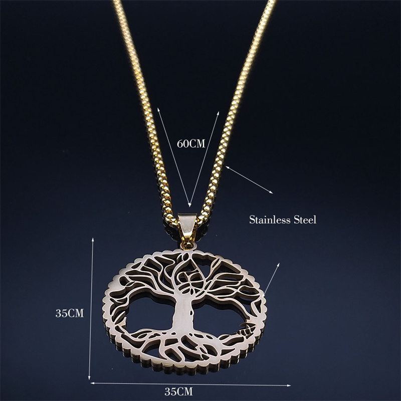 Levensboom Halsketting Voor Dames Heren Roestvrij Staal Goudkleurige Hanger Kettingen Amulet Sieraden Cadeau N3397GDS01