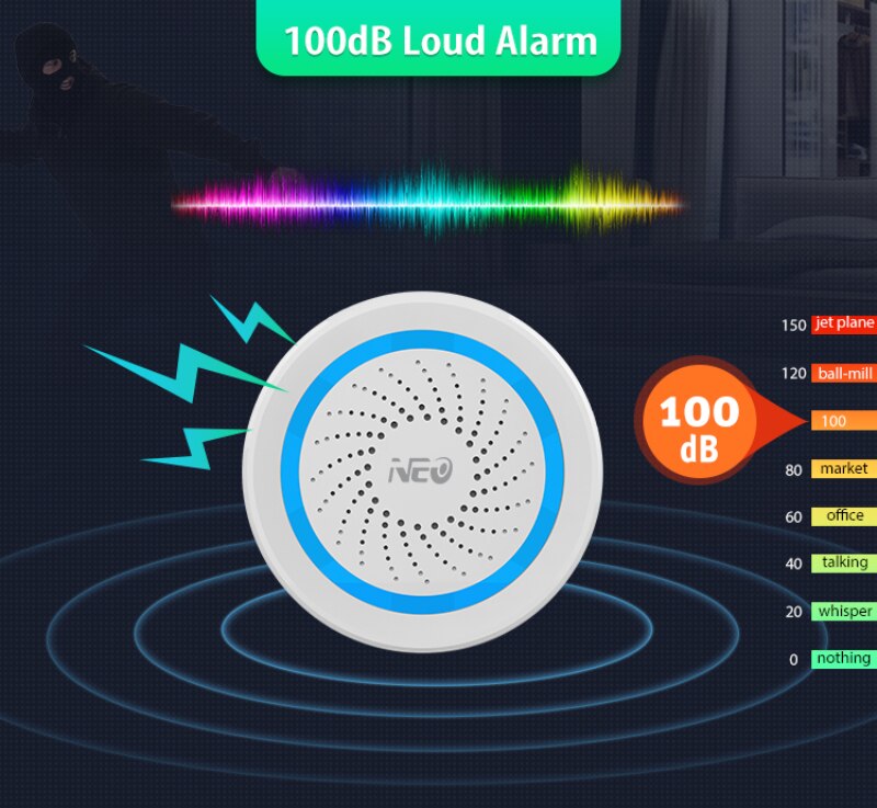 Z-Wave USB Smart Sound Light Alarm Siren Sensor With 300 Series And 500 Series NAS-AB02Z Smart Home Automation Security Alarm