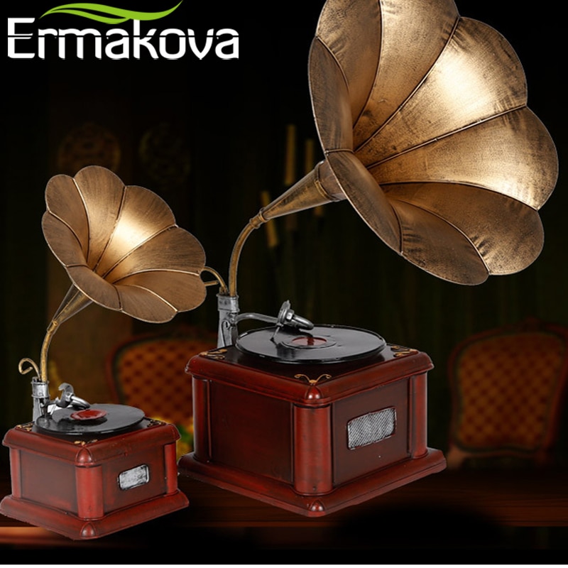 Ermakova metall retro fonograf modell vintage skivspelare prop antik grammofon modell hemmakontor klubb bar dekor prydnader