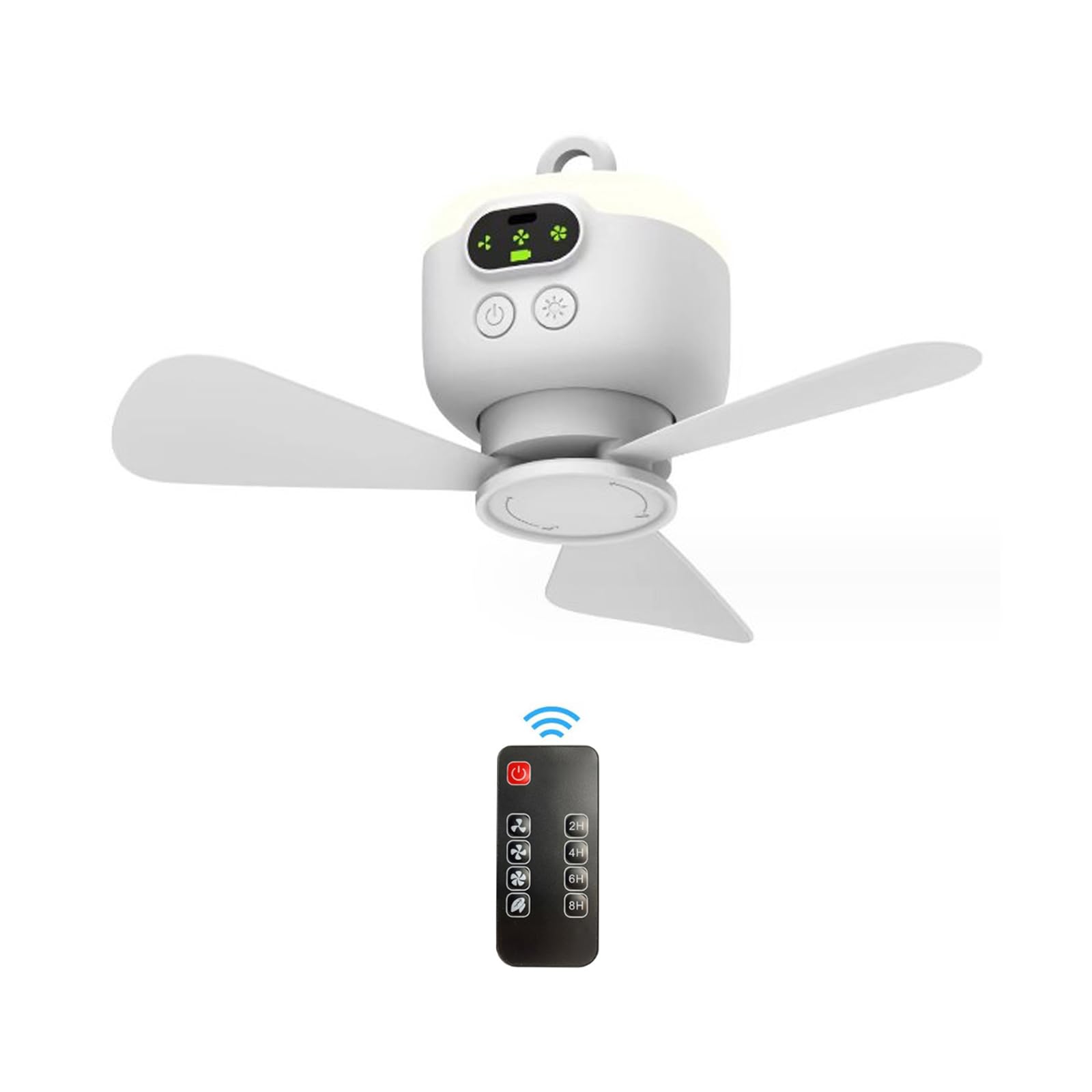 Plafondventilator voor tentbed, camping, buiten, thuis, afstandsbediening, USB-timing, 3 versnellingen, koeler, slaapzaal, draagbare hangende ventilatoren, 5 bladen, stille luchtcirculatie, wit