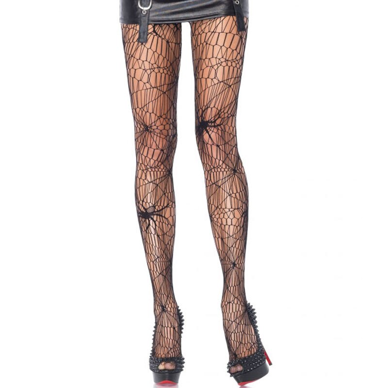 Spindelvæv kranie elastisk gotisk rockabilly dame kraniet netstrømper halloween fest kostume hold op strømper fancy dress up: Mrp 5335- sort