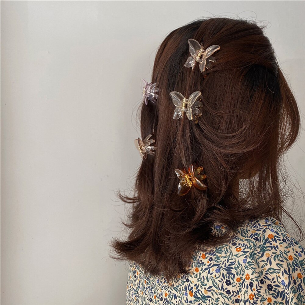 7 farver mini sommerfugle hår klo krabbe clips hovedbeklædning ,1pc koreansk stil kvinder piger gennemsigtig sommerfugl hår klo