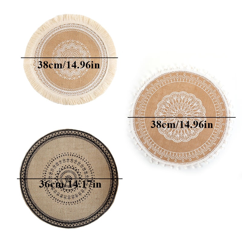 Coffee Cup Mats Woven Placemats Printed Jute Placemats Tassel Placemat Vase Cushions Furniture Decoration Heat Insulation