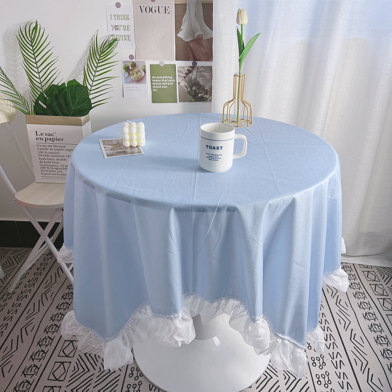 Retro Flower Print Tablecloth dining Table Cover INS Dining Desk Table Cloth with Lace Edge Party Banquet Tablecloths: light green / 80*120cm