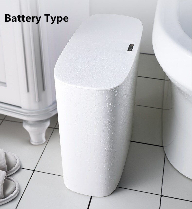 Smart Sensor Trash Can Electronic Automatic Household Bathroom Toilet Waterproof Narrow Seam Sensor Bin: Battery Type