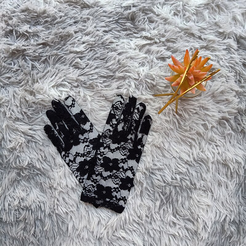 blaugrün Grün Sommer Elegante Damen Blumen- Spitze Handschuhe Blau Gelb Handgelenk Länge Kurze Volle Finger Mädchen Braun Rosa Handschuhe: Schwarz