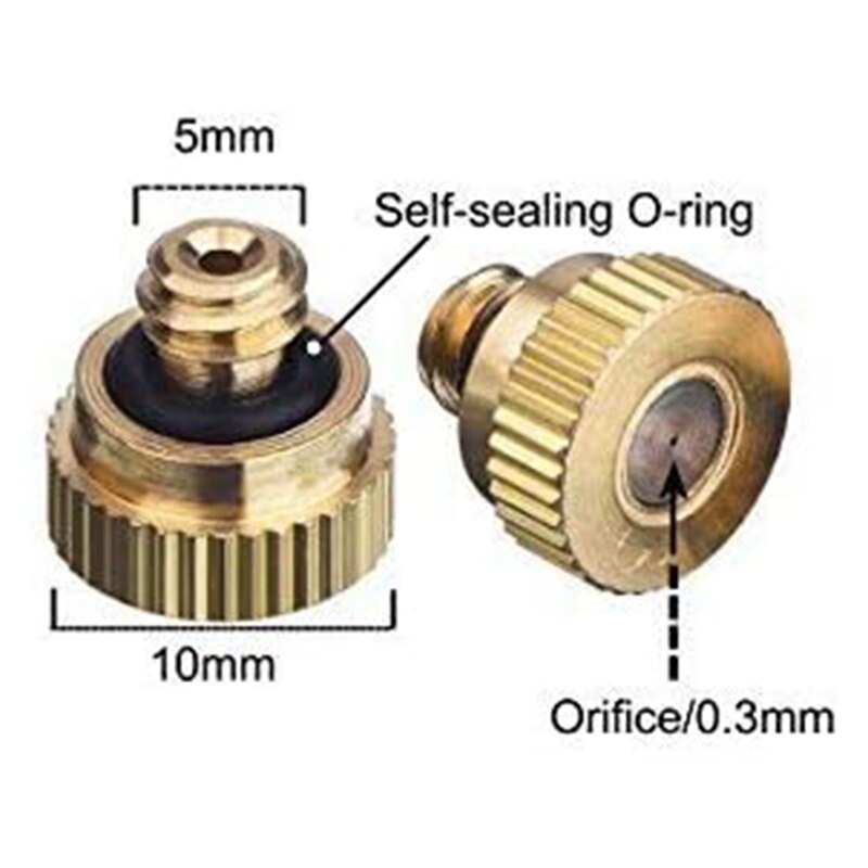 20 Pack Brass Misting Nozzles Tees, Dust Control Mist Nozzle Sprinkler for Outdoor Cooling System 0.3 mm