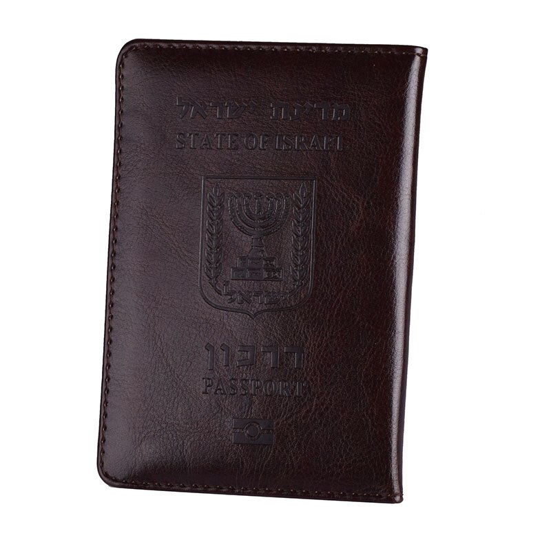 Funda de cuero de Pu para pasaporte de Israel, funda de identificación de Israel, Cartera de viaje para hombres y mujeres de Israel: Dark Coffee