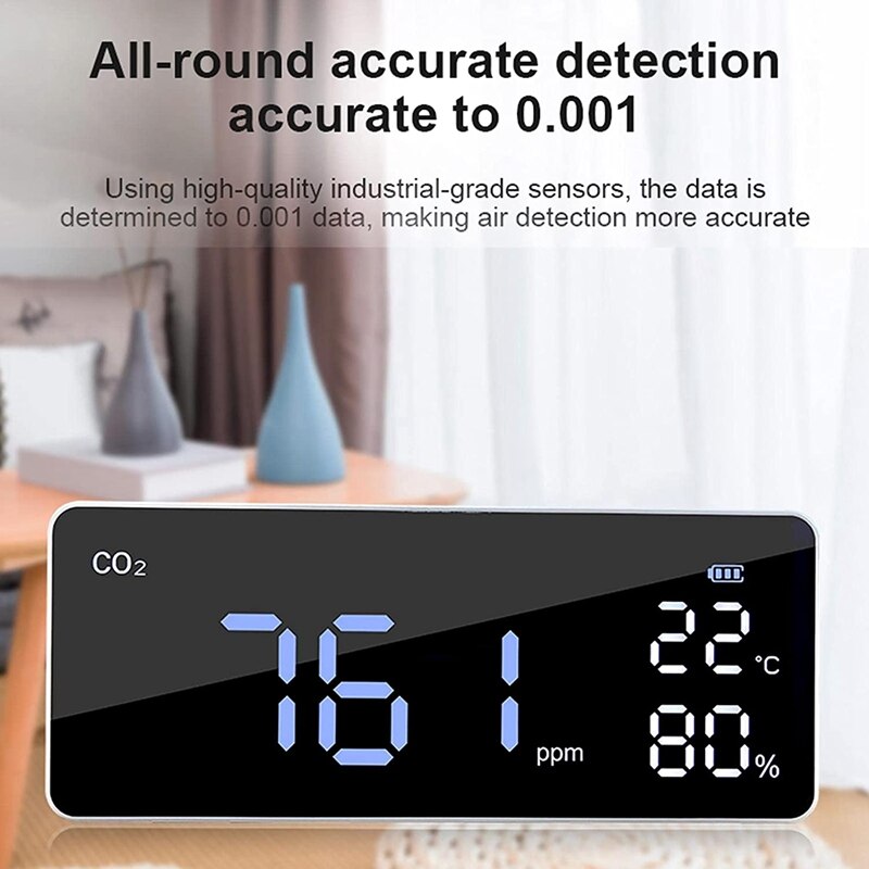 Intelligent Air Detector Carbon Dioxide Temperature Humidity Monitor Multifunction Accurate Detection For Home