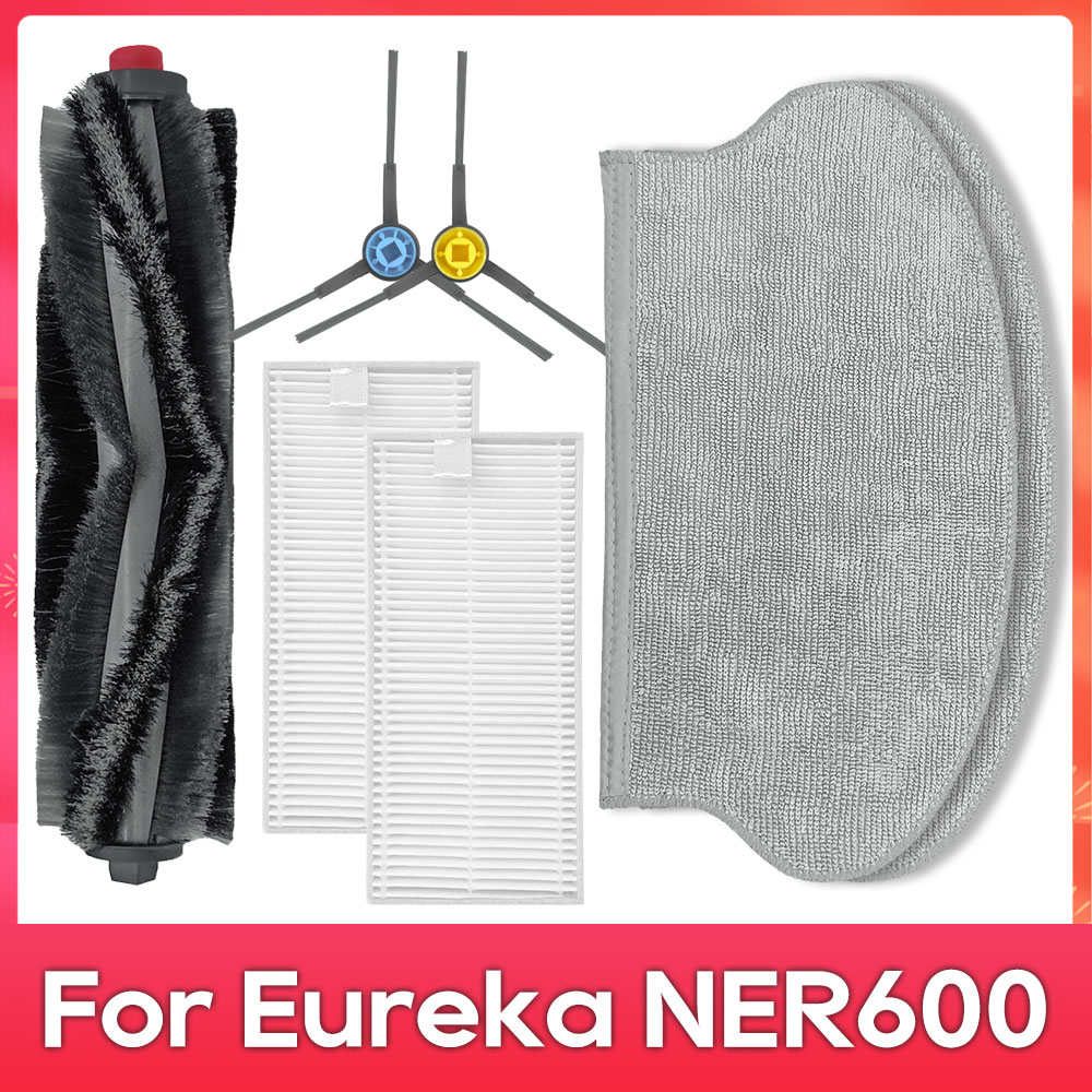 Compatível com ( Eureka NER600 ) Kit de Substituição de Peças: Rolo, Escova Principal e Lateral, Filtro HEPA, Pano de Mopa, Peças de Reposição para Aspirador de Pó Robô: Dourado