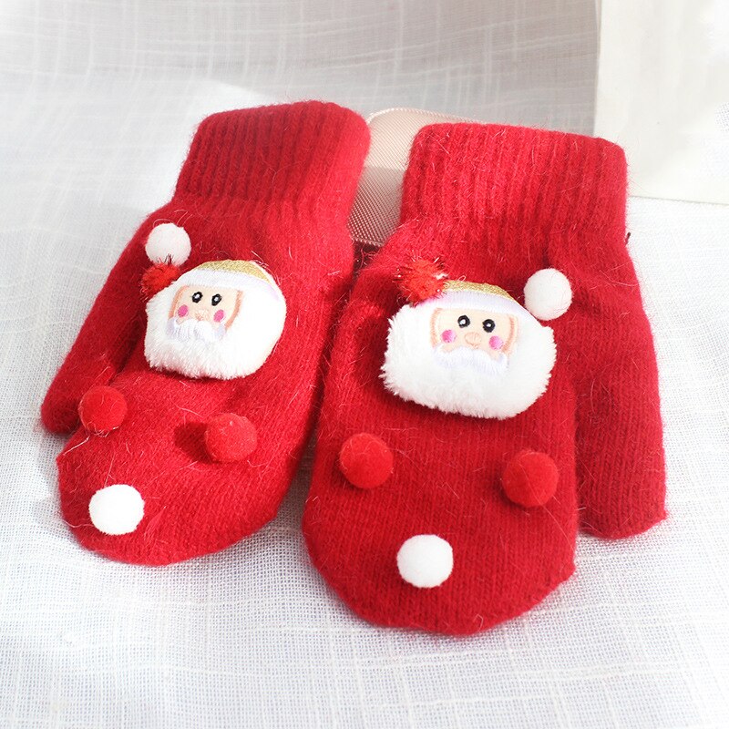 Christmas Red Full Finger Gloves Mittens Snowman Gloves Girl Knitting Needle Thickened Party Year Children: A / M